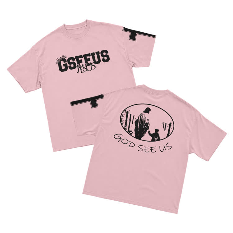 Faith GOD SEE US Cross Graphic T-Shirt - Pink - US16-18(2XL) - image 7