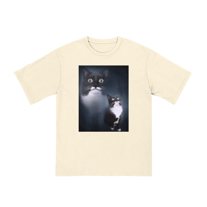 Unisex 100% Cotton Funny Cow Cat Print T-shirt - Apricot - US16-18(2XL) - image 3