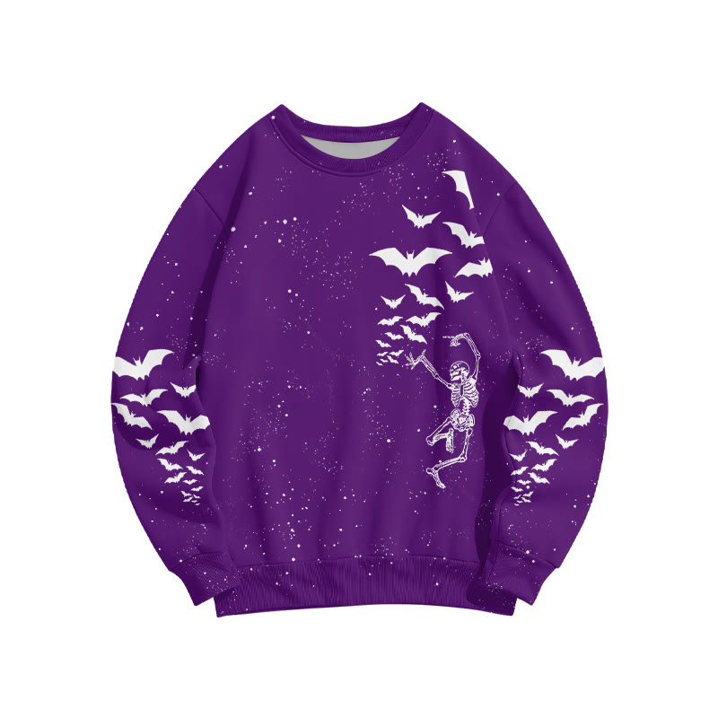 Unisex Dancing Skeleton Bat Halloween Print Sweatshirt - Purple - 6XL - image 6