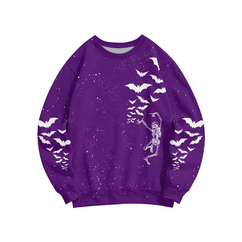 Unisex Dancing Skeleton Bat Halloween Print Sweatshirt - Purple - 6XL - image 6