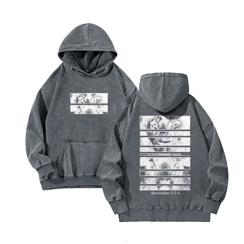 Revelation 5:5-6 Print Acid Washed Hoodie  - Grey - US16-18(2XL) - image 3