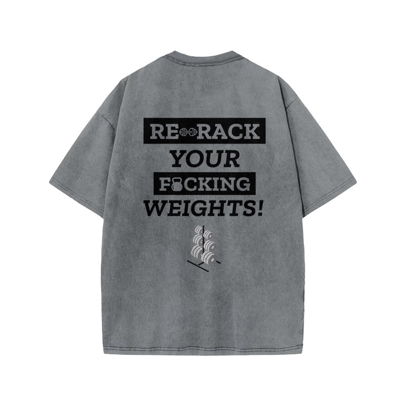 100% Cotton REBACK Gym Print Acid Washed T-shirt - Grey - US20-22(3XL) - image 4