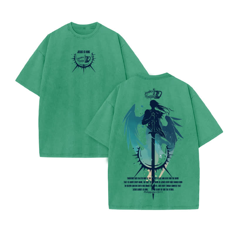 Unisex 100% Cotton KING OF KINGS Print Acid Washed T-shirt - Green - US20-22(3XL) - image 7