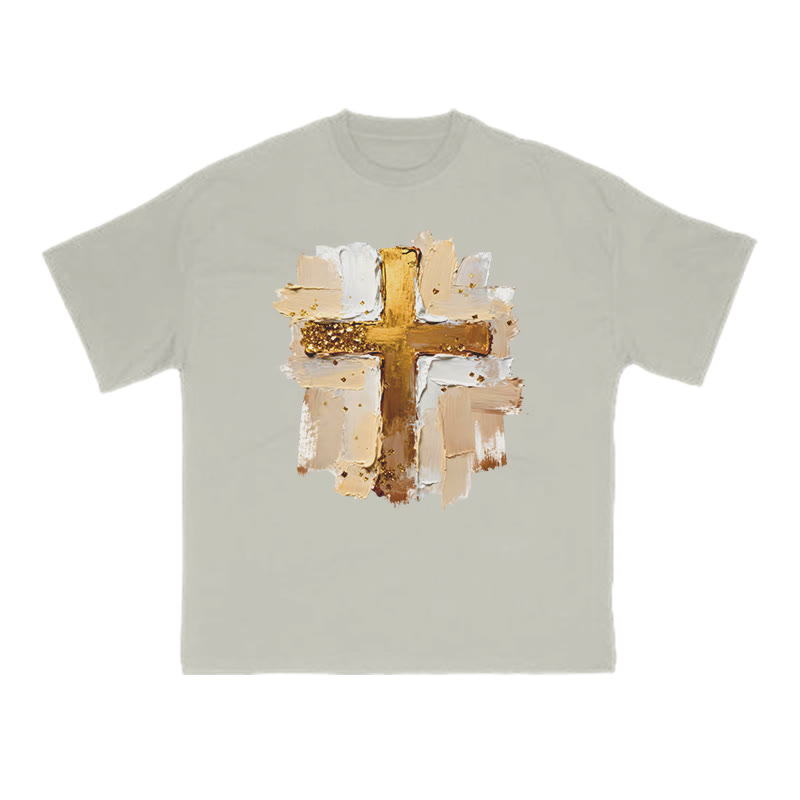 Impasto-style Cross Print T-shirt - Warm Grey - US16-18(2XL) - image 5