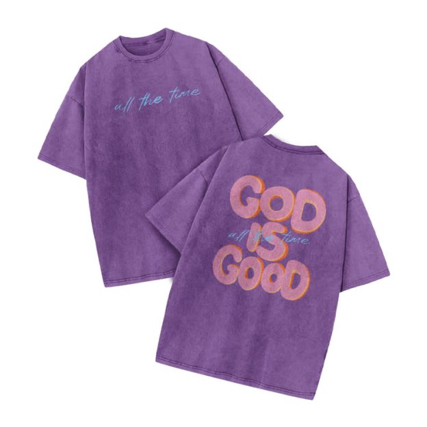 Vintage God Is Good Graphic Print Acid Washed T-Shirt - Purple - US20-22(3XL) - image 5