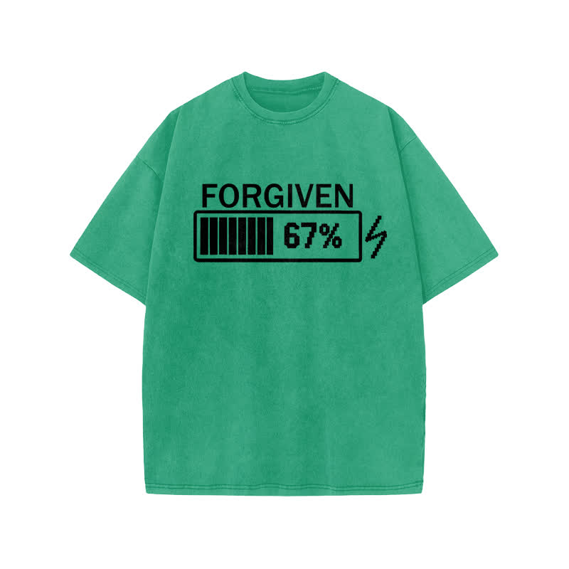 Unisex 100% Cotton Forgiven Charging Progress Print Acid Washed T-shirt - Green - US20-22(3XL) - image 6