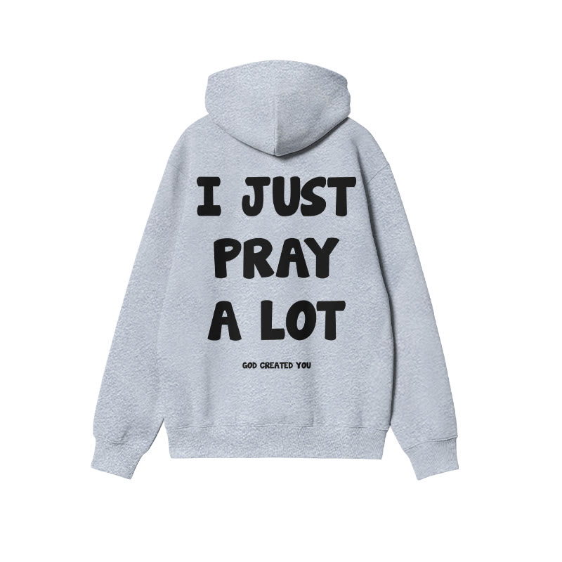 Unisex 100% Cotton I Just Pray A Lot Print Hoodie - Grey - US16-18(2XL) - image 3