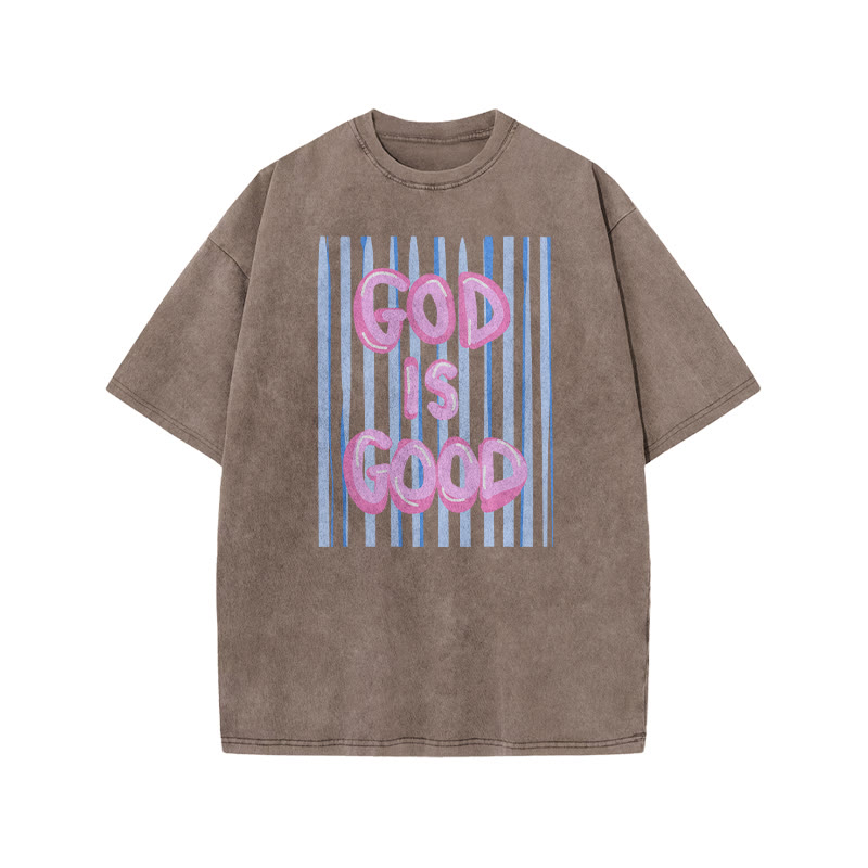 God Is God Oil Painting Print Acid Washed T-shirt - Coffee - US20-22(3XL) - image 5