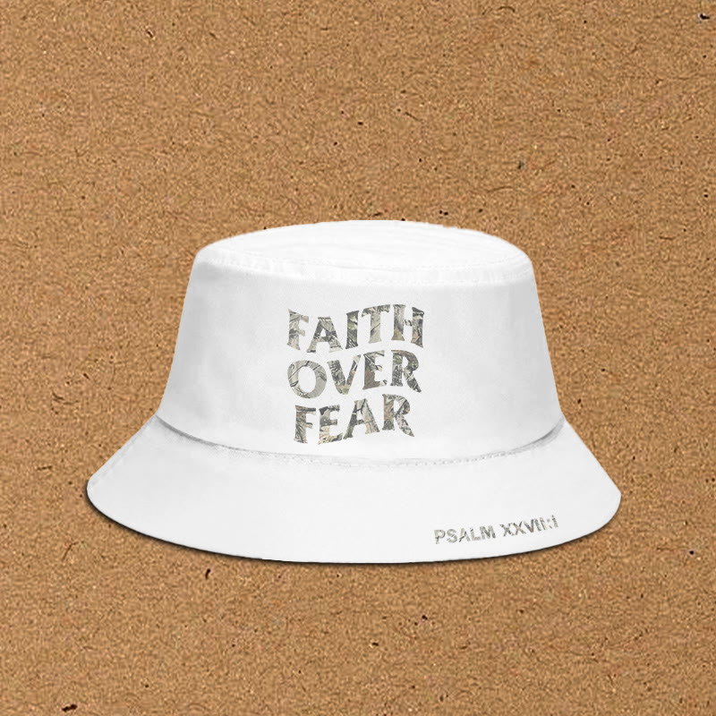 Dead Leaves Camouflage Faith Over Fear Print Bucket Hat - White - XL(62cm) - image 3