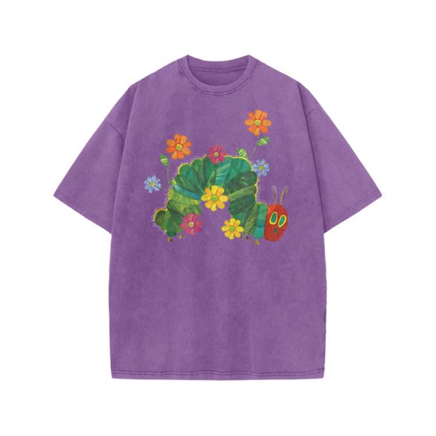 Playful Cartoon Floral Graphic Print Acid Washed T-Shirt - Purple - US20-22(3XL) - image 6