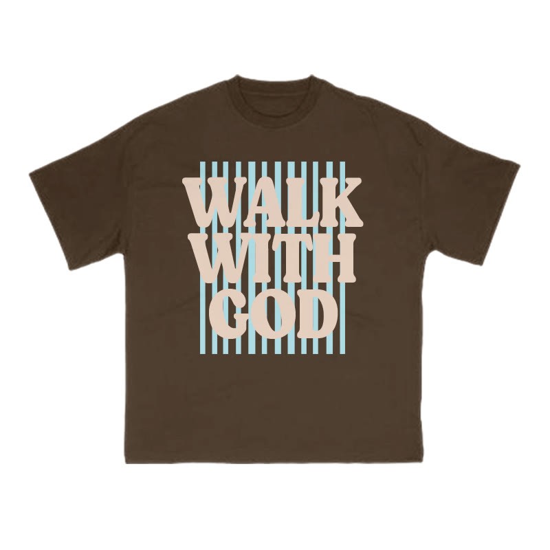 Unisex 100% Cotton Walk With God Stripes Print T-shirt - Coffee - US16-18(2XL) - image 6