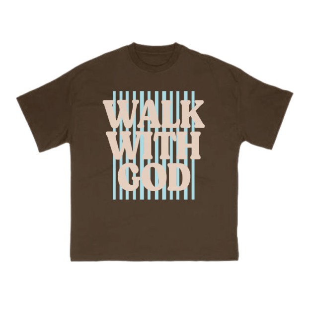 Unisex 100% Cotton Walk With God Stripes Print T-shirt - Coffee - US16-18(2XL) - image 6