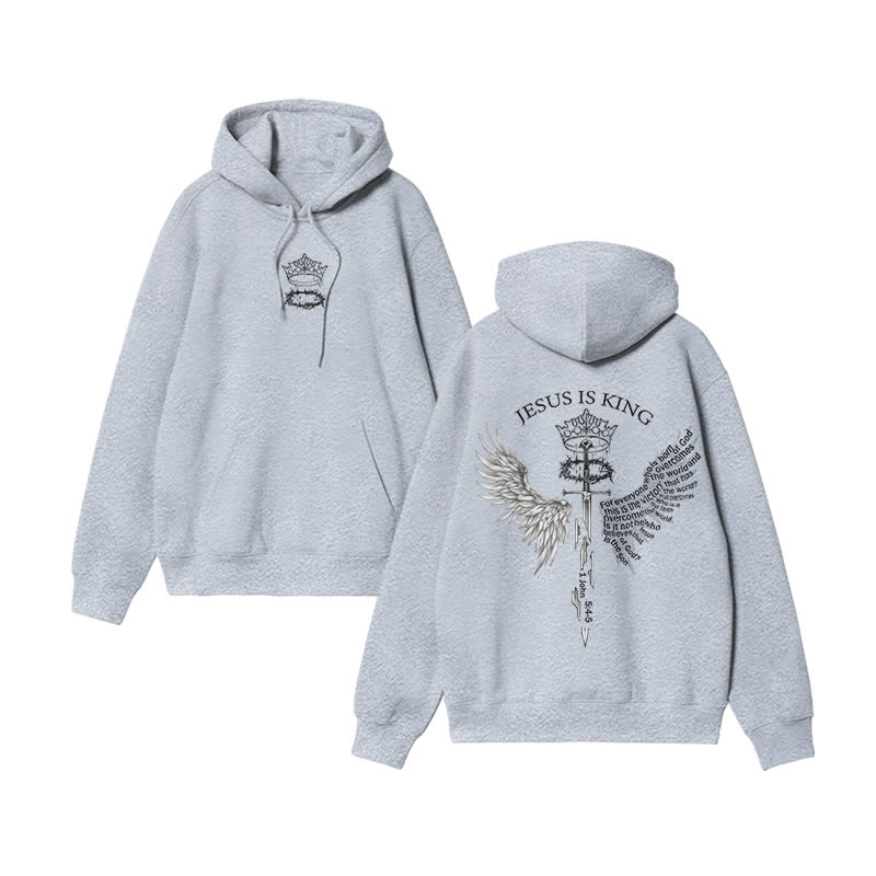 Unisex 100% Cotton Jesus Is King Wings Scripture Design Print Hoodie - Grey - US16-18(2XL) - image 5