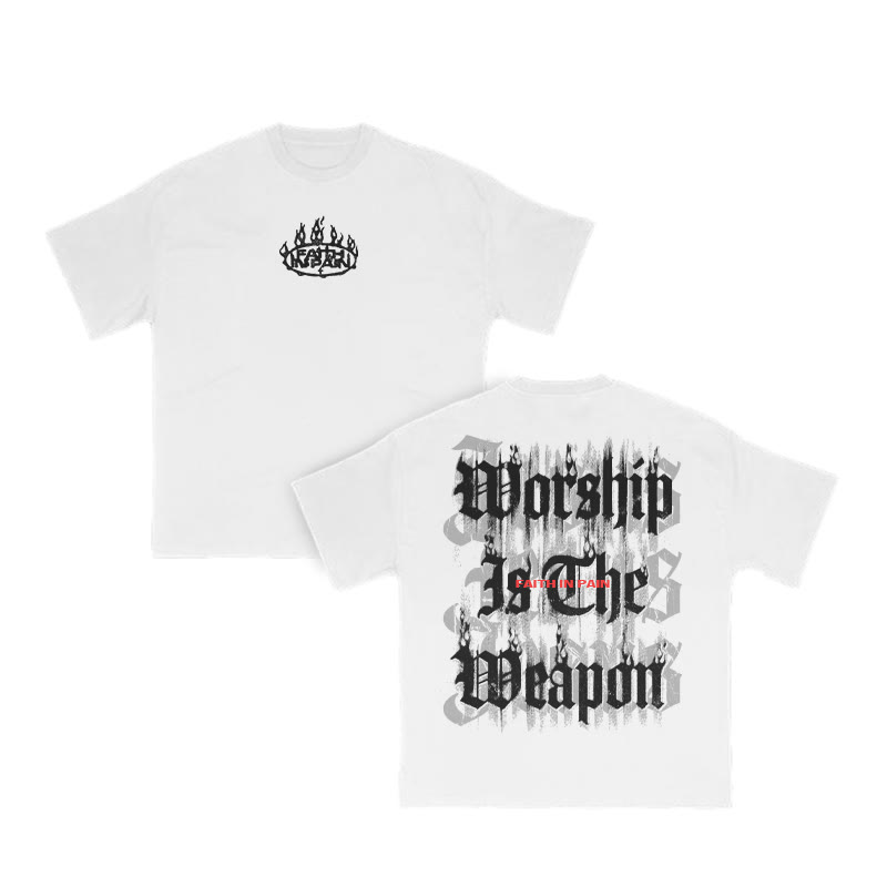 Worship Is The Weapon Print T-shirt - White - US16-18(2XL) - image 3