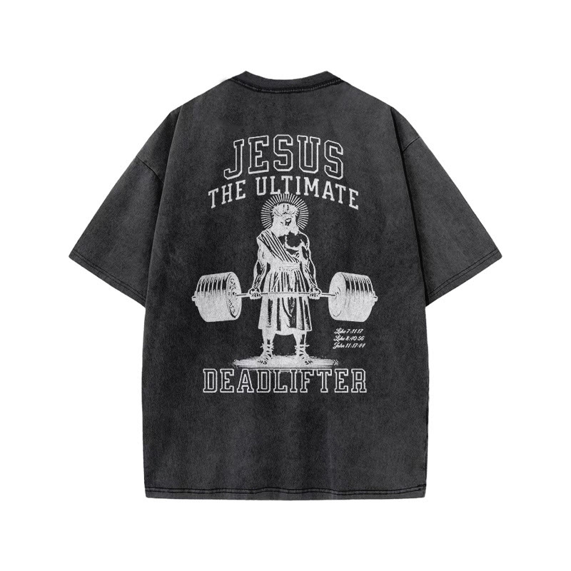Gym 100% Cotton JESUS Print Acid Washed T-shirt - image 3
