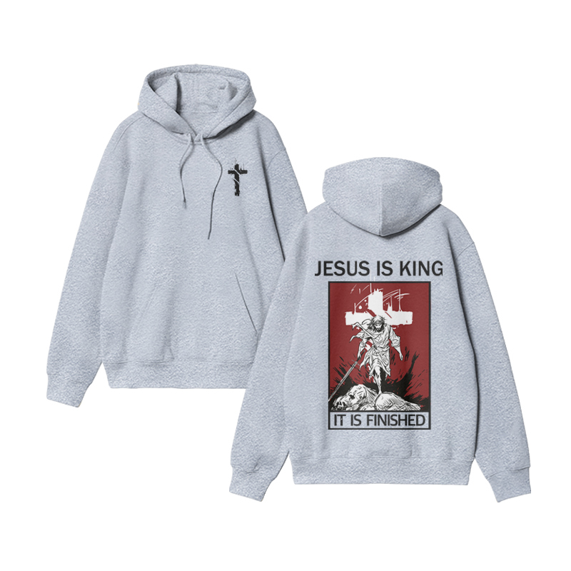 Unisex Jesus Is King Print Hoodie - Grey - US16-18(2XL) - image 4