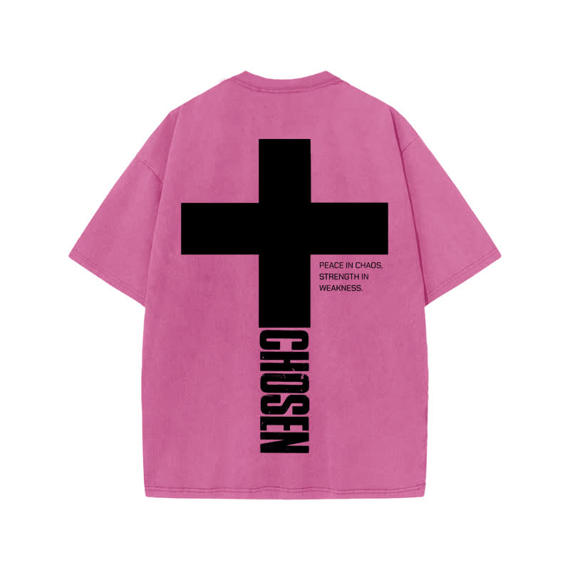 Unisex 100% Cotton Jesus Chosen Print Acid Washed T-shirt - Pink - US20-22(3XL) - image 7
