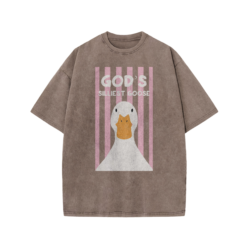 GOD'S SILLIEST GOOSE Print Acid Washed T-shirt - Coffee - US20-22(3XL) - image 3