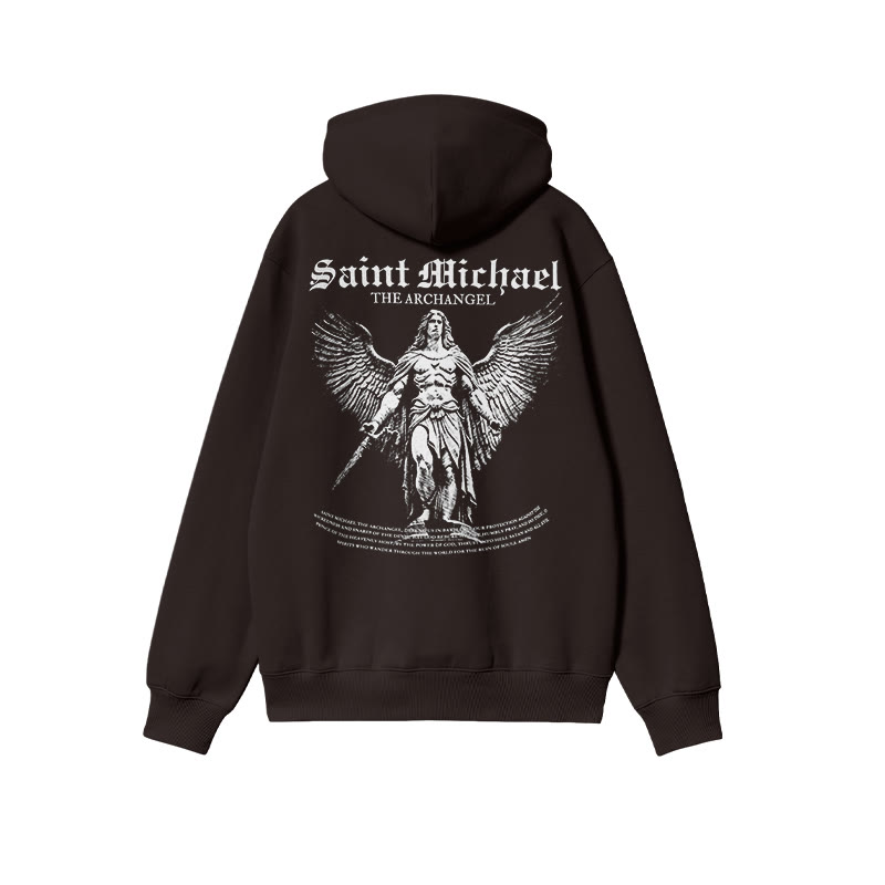 Unisex Saint Michael The Archangel Print Hoodie - Coffee - US16-18(2XL) - image 5