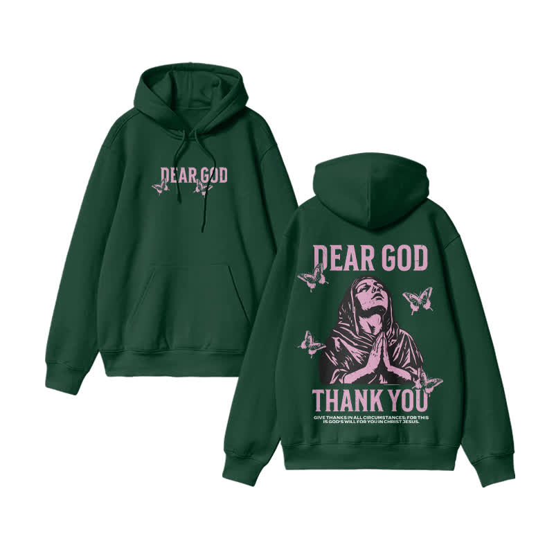 Unisex Thank You Dear God Print hoodie - Green - US16-18(2XL) - image 7