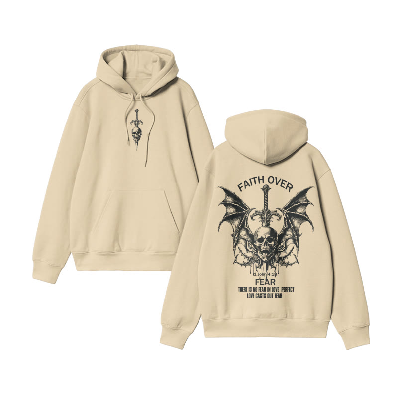 Unisex 100% Cotton Faith Over Fear  Design Print Hoodie - Apricot - US16-18(2XL) - image 5