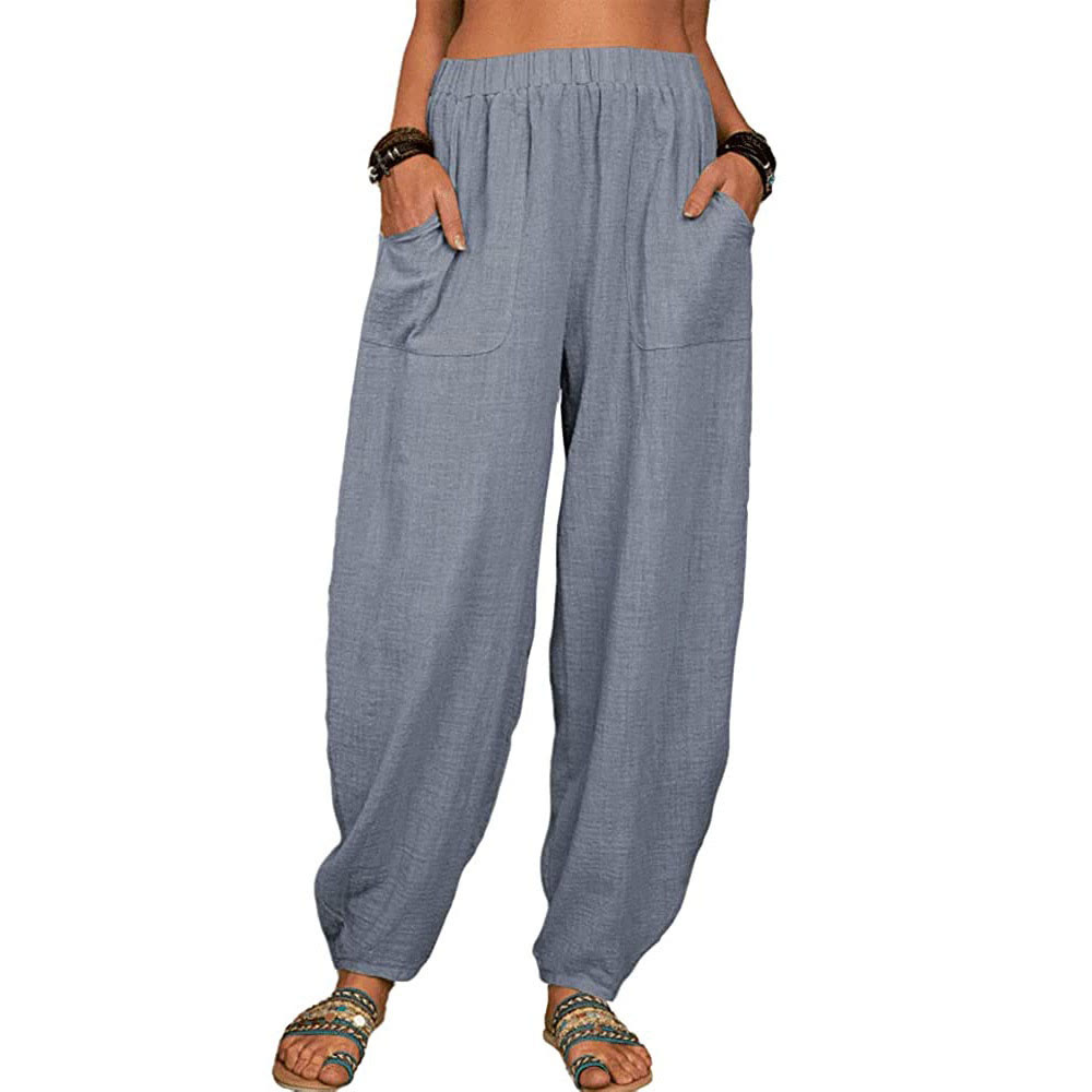 Solid Color Casual Pocket Harem Pants - Grey - 5XL - image 10