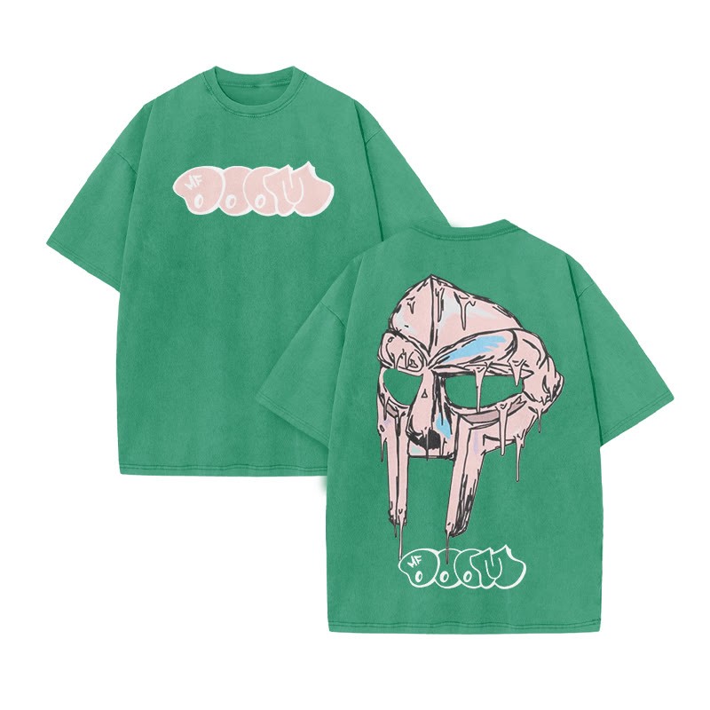 Melted Metal Mask Print Acid Washed T-shirt - Green - US20-22(3XL) - image 7