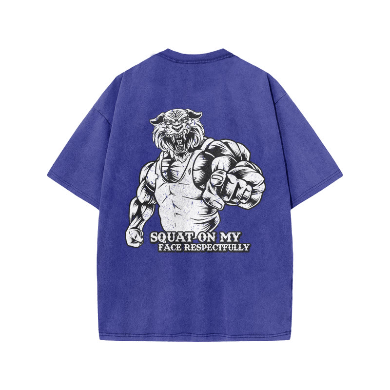 100% Cotton Squat On My Face Respectfully Gym Print Acid Washed T-shirt - Blue - US20-22(3XL) - image 8