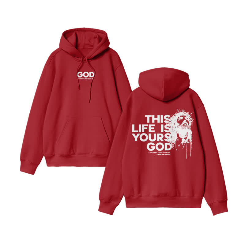 Unisex 100% Cotton This Life Is Yours God Design Print Hoodie - Red - US16-18(2XL) - image 8