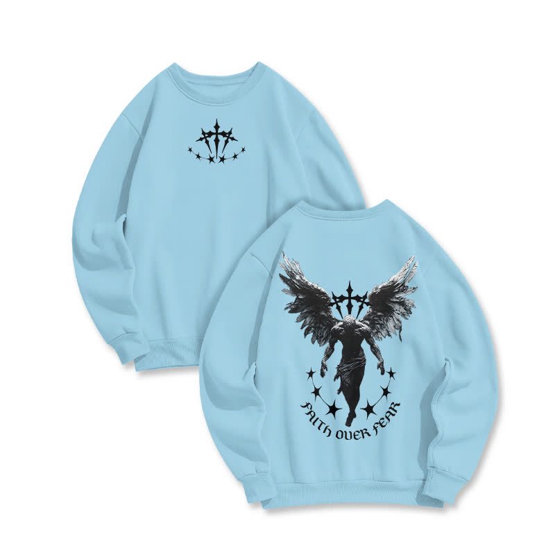 Unisex 100% Cotton Faith Over Fear Print Sweatshirt - Blue - US16-18(2XL) - image 5