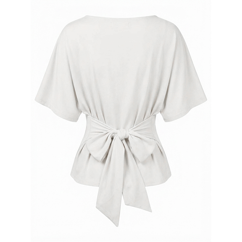 Solid Color Tie Waist Slim Fit T-shirt - image 6