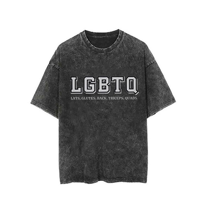 100% Cotton LGBTQ Vintage Printed Washed Gym T-shirt - Black - 2XL - image 3