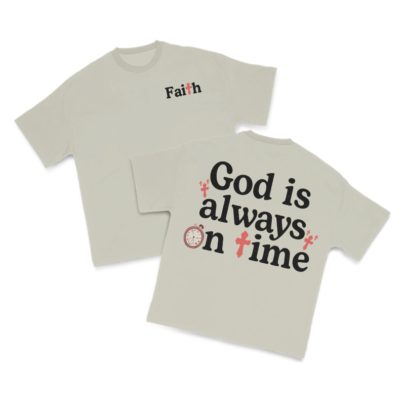 God Is Always On Time Print T-shirt - Warm Grey - US16-18(2XL) - image 5