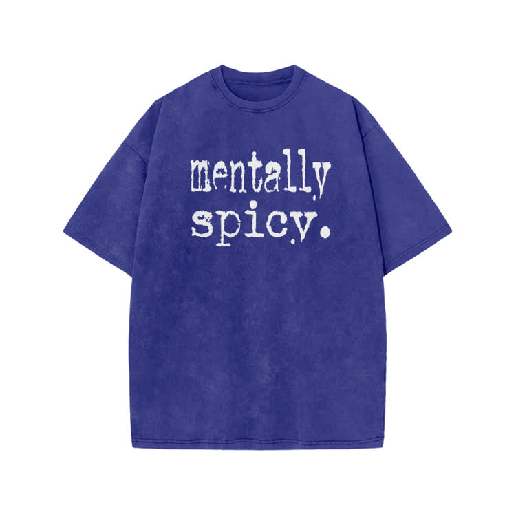 Mentally Spicy Print Acid Washed T-shirt - Blue - US20-22(3XL) - image 7