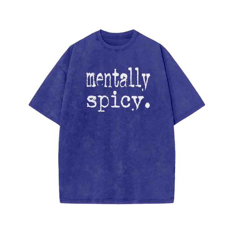 Mentally Spicy Print Acid Washed T-shirt - Blue - US20-22(3XL) - image 7