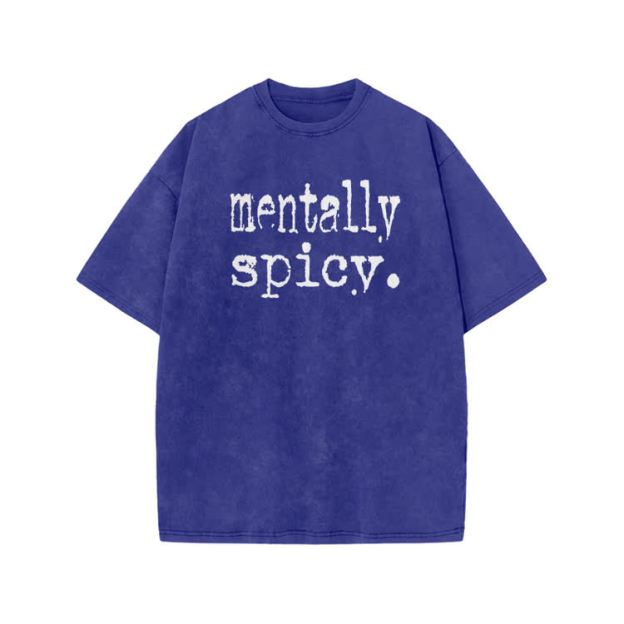 Mentally Spicy Print Acid Washed T-shirt - Blue - US20-22(3XL) - image 7