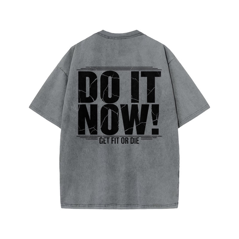 100% Cotton DO IT NOW! Gym Print Acid Washed T-shirt - Grey - US20-22(3XL) - image 4