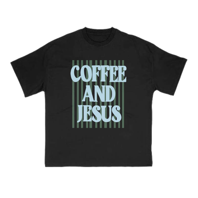 Unisex 100% Cotton Coffee And Jesus Print T-shirt - Black - US16-18(2XL) - image 4