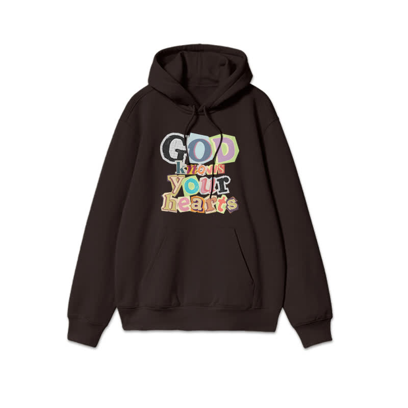 Unisex God Knows Your Hearts Print Hoodie - Coffee - 2XL - image 5