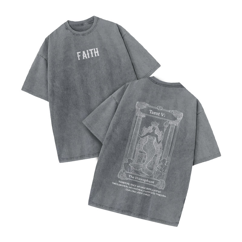 Faith Tarot The Hierophant Print Acid Washed T-shirt - Grey - US20-22(3XL) - image 4
