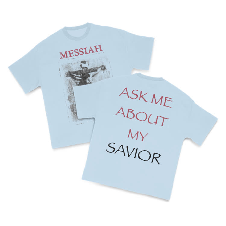 Ask Me About My Savior Print T-Shirt - Light Blue - US16-18(2XL) - image 10