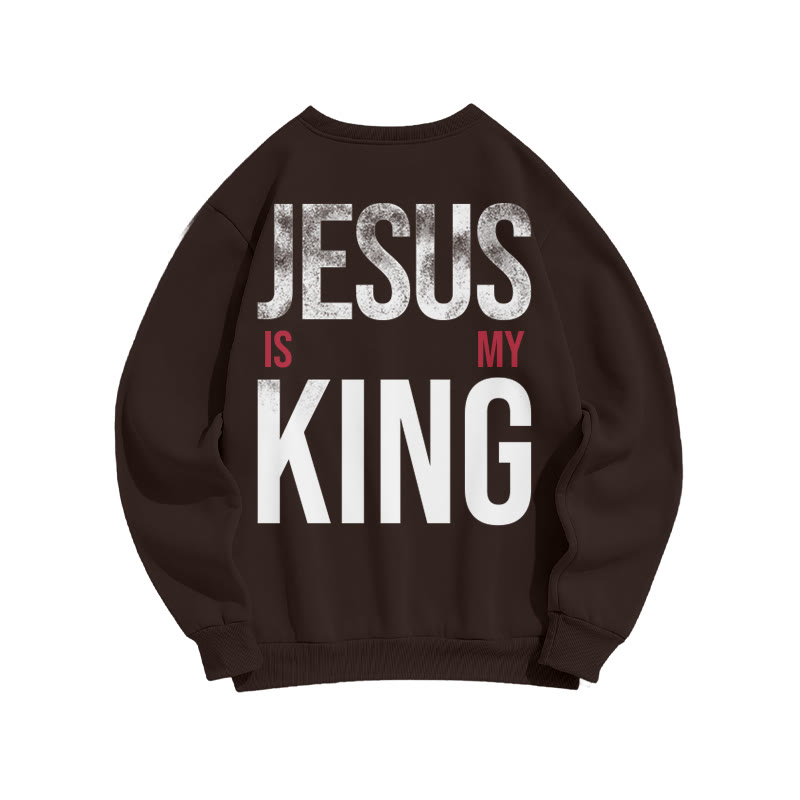 Jesus Is My King Distressed Print Sweatshirt - Coffee - US16-18(2XL) - image 5