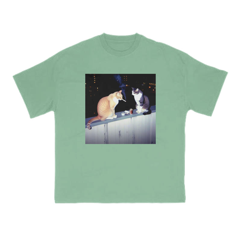 Unisex 100% Cotton Smoking Decadent Cat Print T-shirt - Green - US16-18(2XL) - image 7