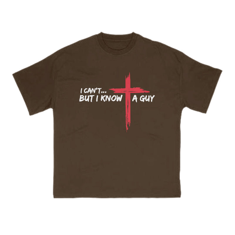 I Can't But I Know A Guy Red Cross Print T-shirt - Coffee - US16-18(2XL) - image 6
