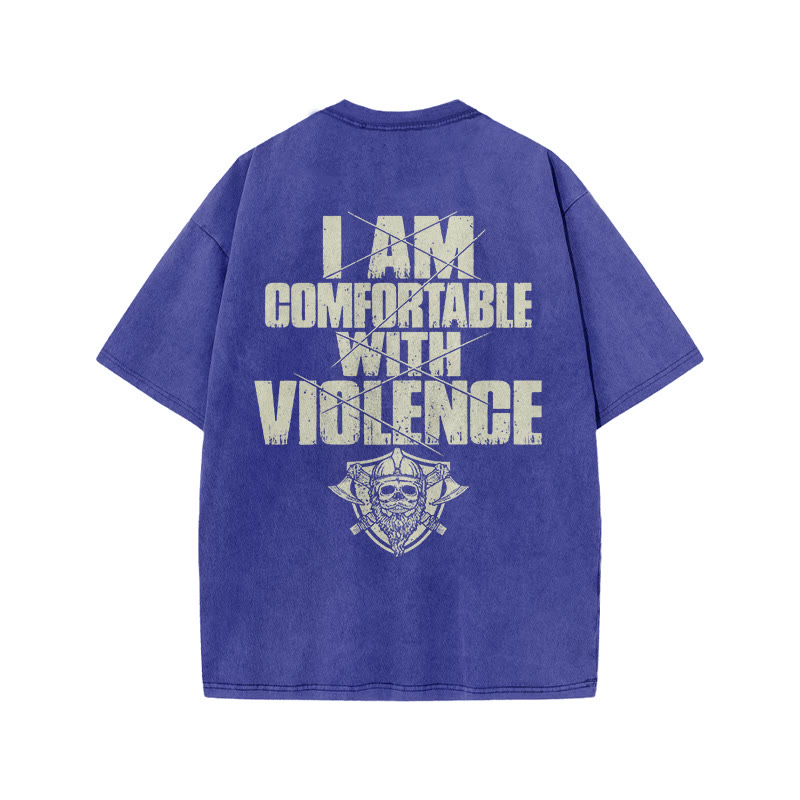 100% Cotton Violence Gym Print Acid Washed T-shirt - Blue - US20-22(3XL) - image 7