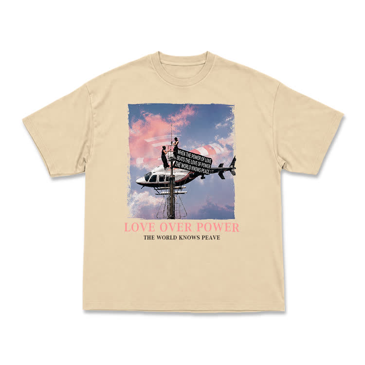 Unisex Love Over Power Statement Graphic T-Shirt - Apricot - US16-18(2XL) - image 5