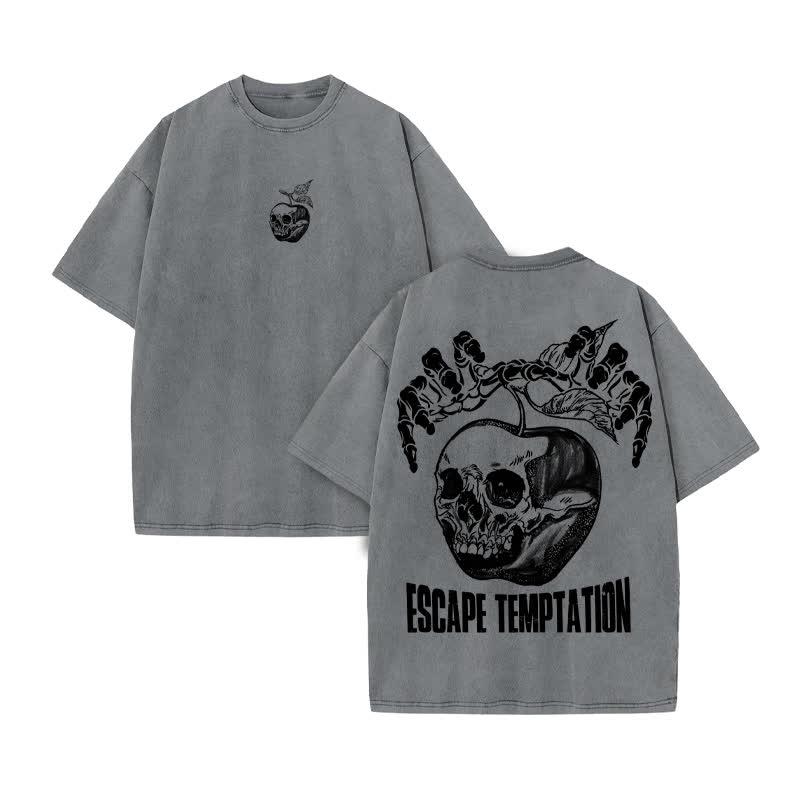 Unisex 100% Cotton Escape Temptation Print Acid Washed T-shirt - Grey - US20-22(3XL) - image 5