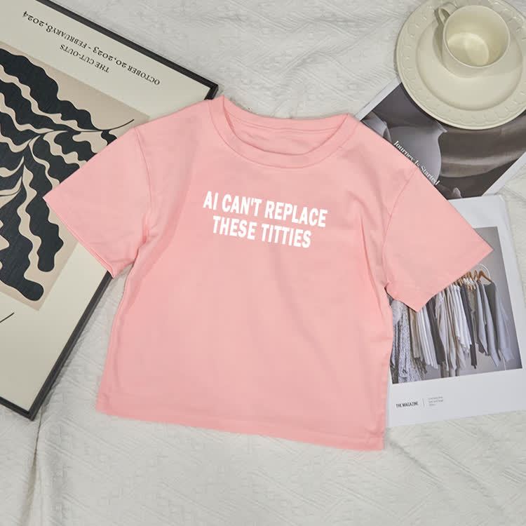 AI CAN’T REPLACE Print Baby Tee - Pink - XL - image 3
