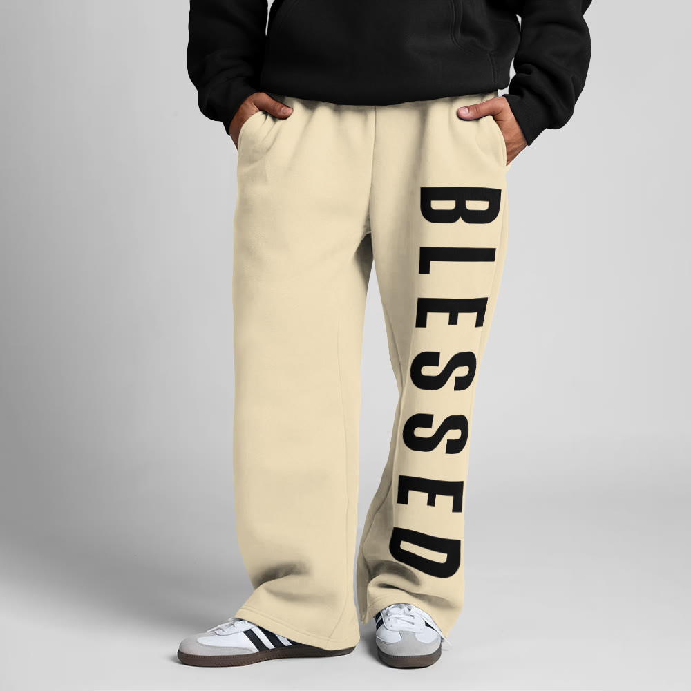 Blessed Print Straight-leg Sweatpants - Apricot - 5XL - image 7