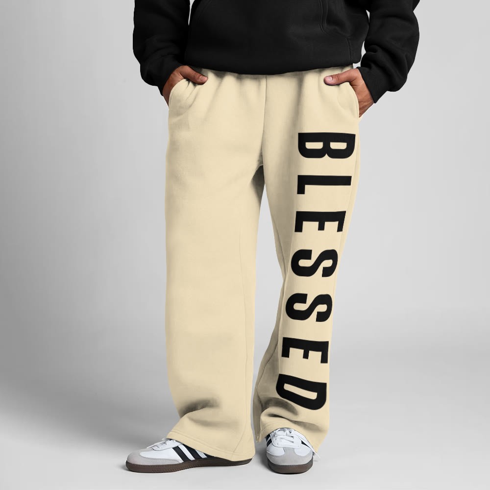 Blessed Print Straight-leg Sweatpants - Apricot - 5XL - image 7